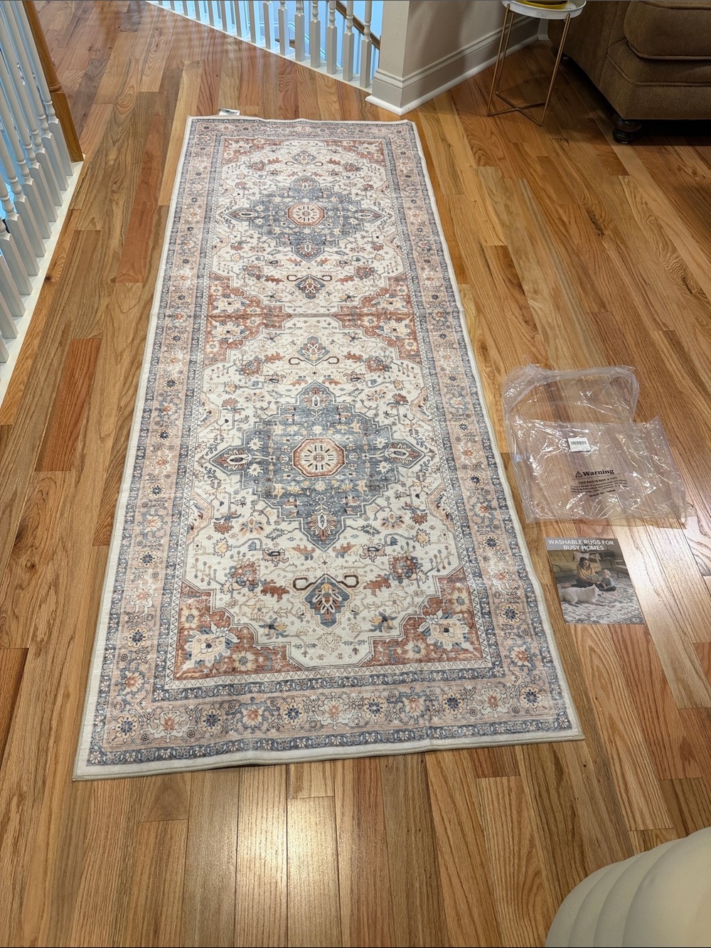 Classic Medallion Non-Slip Runner Rug in Cream, Blue, and Rust - Home Accent - Picture 2 of 11
